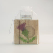 Load image into Gallery viewer, Thistle fused glass tea light holder by Flow Glass Orkney Isles Scotland
