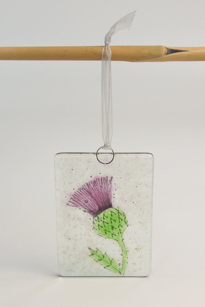 Thistle fused glass small hanging by Flow Glass Orkney Isles Scotland