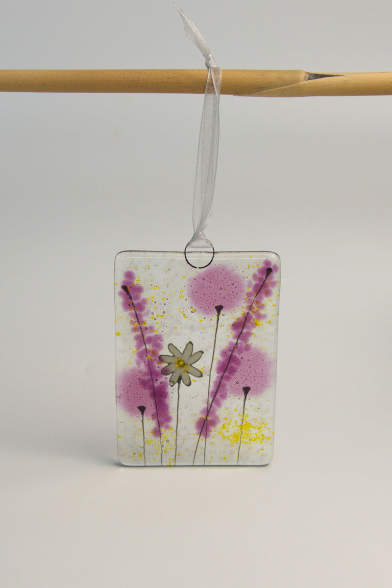 Daisy pink small fused glass hanging by Flow Glass Orkney Isles Scotland