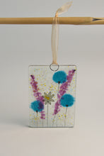 Load image into Gallery viewer, Daisy blue small fused glass hanging by Flow Glass Orkney Isles Scotland
