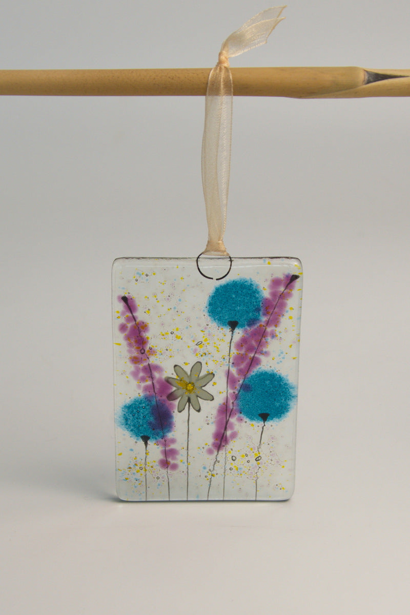 Daisy blue small fused glass hanging by Flow Glass Orkney Isles Scotland