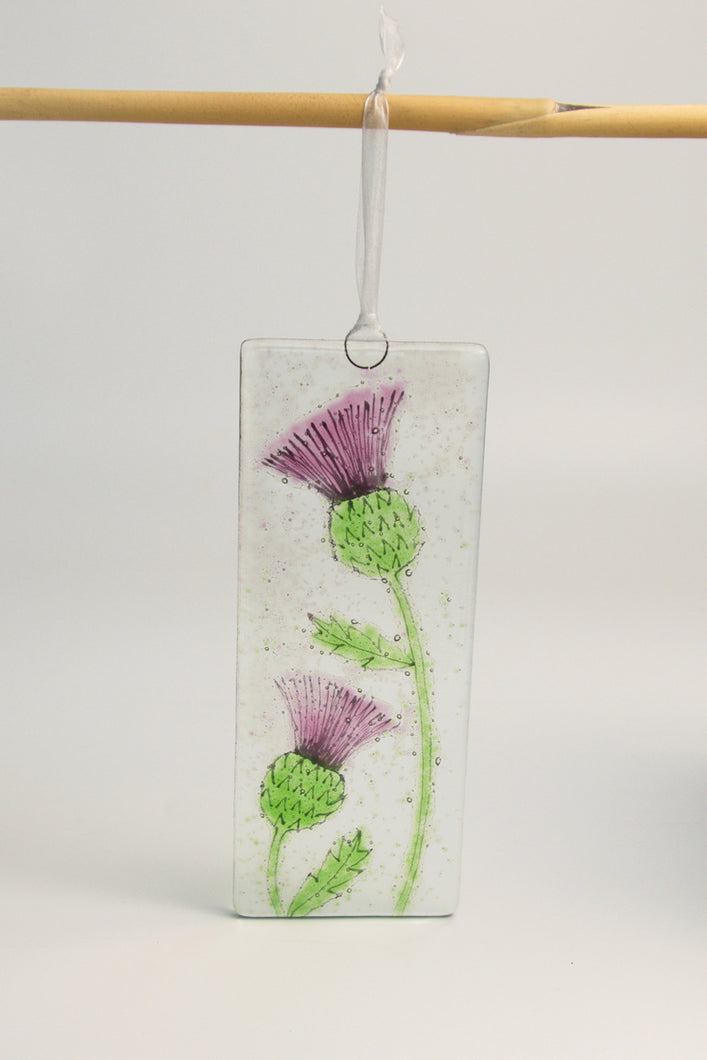 Thistle fused glass long hanging by Flow Glass Orkney Isles Scotland