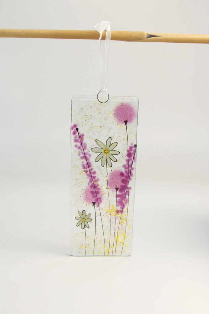 Daisy Pink fused glass long hanging by Flow Glass Orkney Isles Scotland