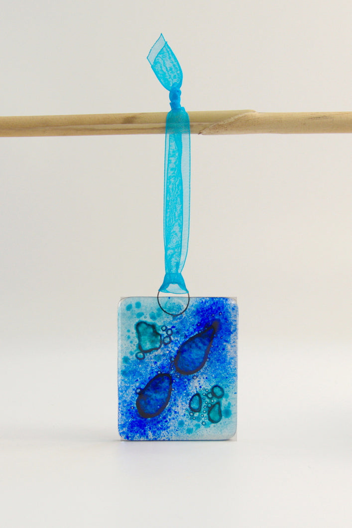 Blue Bubble small fused glass hanging by Flow Glass Orkney Isles Scotland
