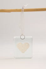 Load image into Gallery viewer, Small silver heart fused glass hanging by Flow Glass Orkney Isles Scotland 
