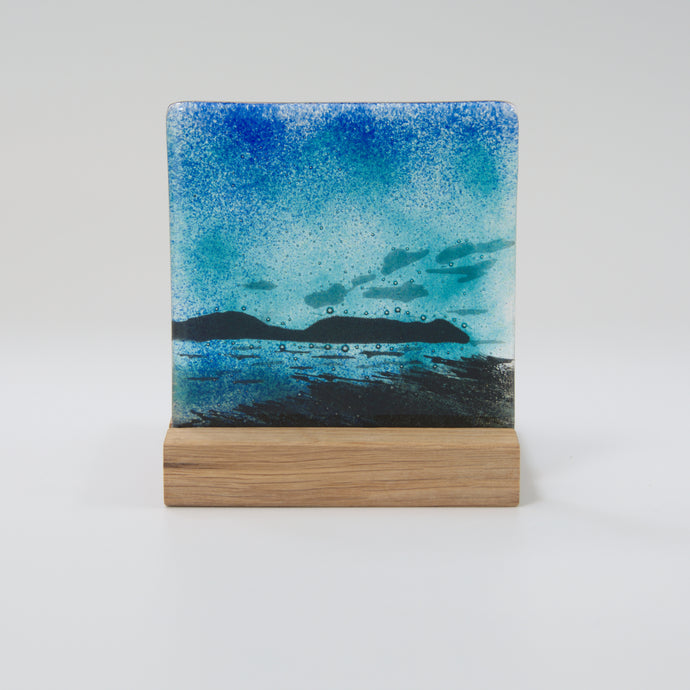 Hoy fused glass tea light holder hand made by Flow Glass Orkney Islands Scotland