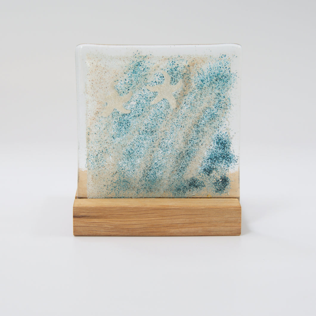 Sea and sand fused glass tea light holder by Flow Glass Orkney Islands Scotland 