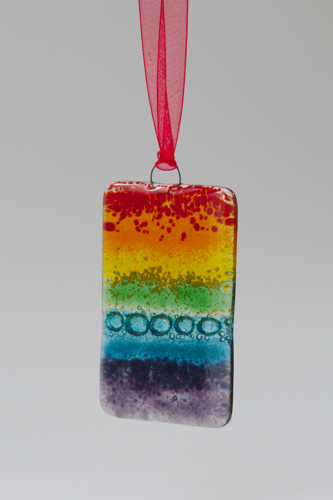 Small Rainbow hanging will bubble effect by Flow Glass Orkney Islands Scotland