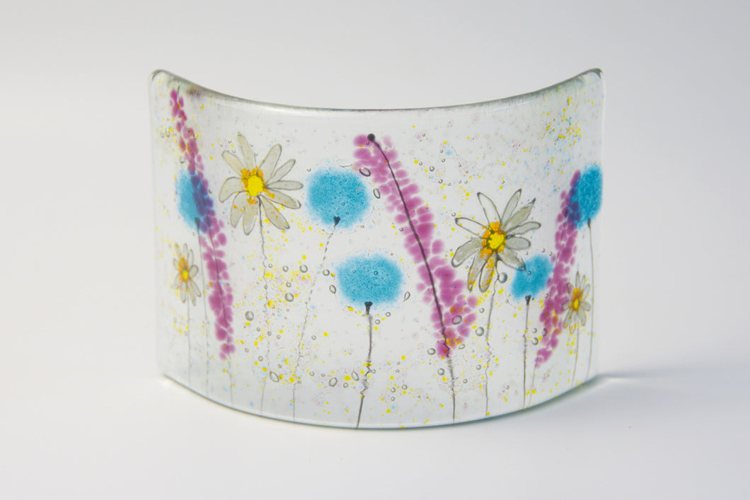 Daisy Blue fused glass small curve by Flow Glass Orkney Isles Scotland