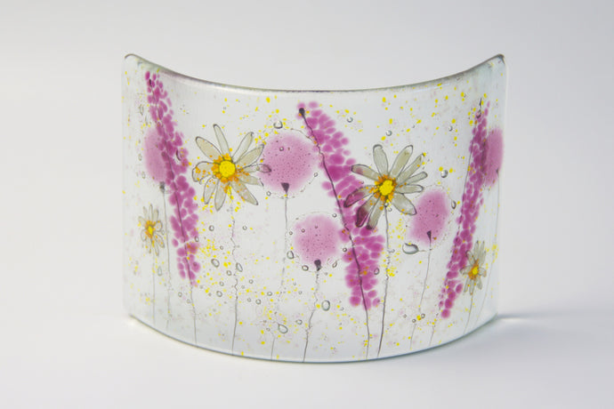 Daisy pink fused glass small curve handmade by Flow Glass Orkney Isles Scotland 